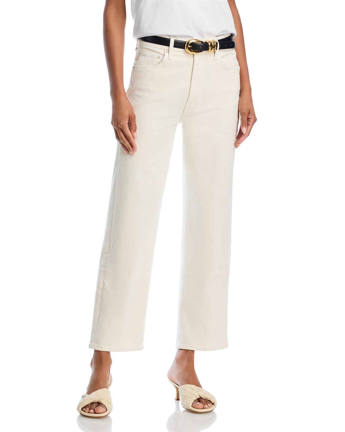 The Rambler High Rise Ankle Wide Straight Jeans in Cream Puff