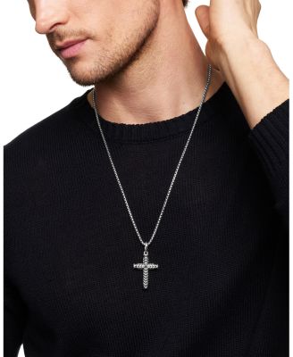 Chevron Sculpted Cross Pendant with Pav&amp;eacute; Black Diamonds 