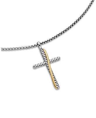 Sterling Silver & 18K Yellow Gold Crossover Cross Necklace, 17"