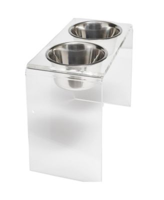 Large Clear Double Bowl Pet Feeder, 2 Quart Bowls
