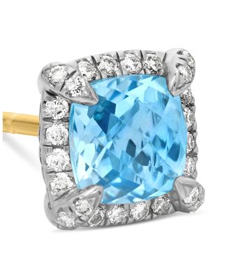 Sterling Silver Chateline Blue Topaz & Diamond Stud Earrings - Exclusive