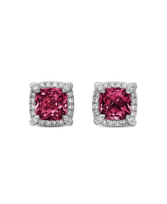 Sterling Silver Chatelaine Garnet Stud Earrings with Diamonds - Exclusive