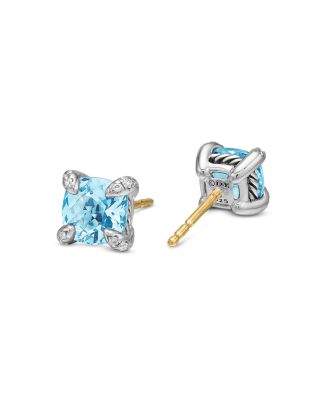 Ch&acirc;telaine&reg; Stud Earrings with Blue Topaz and Diamonds