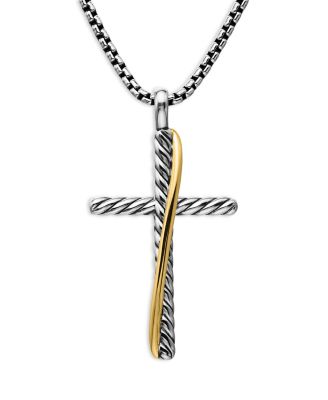 David Yurman - Sterling Silver & 18K Yellow Gold Crossover Cross Necklace, 17"