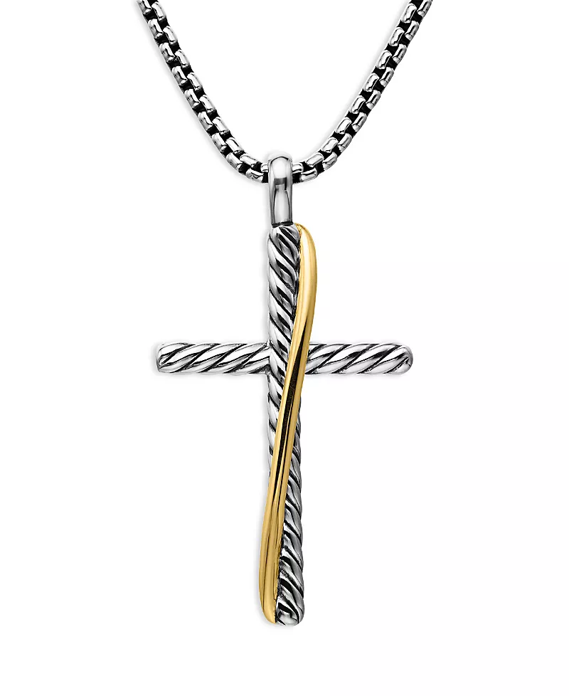 David Yurman Sterling Silver & 18K Yellow Gold Crossover Cross Necklace, 17