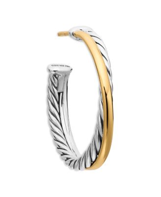 Sterling Silver & 18K Yellow Gold Crossover Medium Hoop Earrings