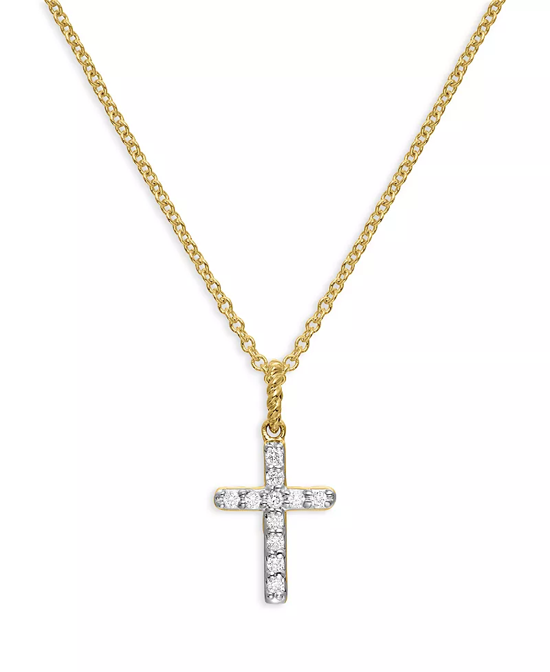 David Yurman Cable Collectibles Cross Necklace with Diamonds in 18K Gold