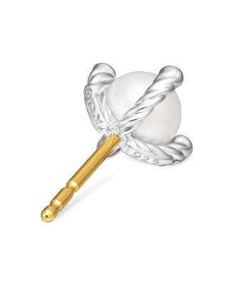 Pearl Stud Earrings in Sterling Silver with Pearls and Diamonds, 7.4mm