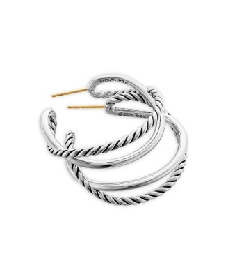 Crossover Hoop Earrings in Sterling Silver, 33.7mm