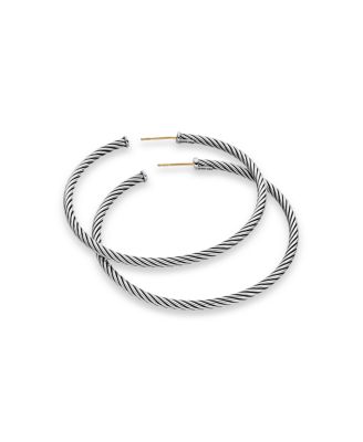 Sterling Silver Cable Hoop Earrings, 2 inch