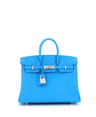 Pre-Owned Hermes Birkin 25 Handbag Blue Swift with Palladium Hardware