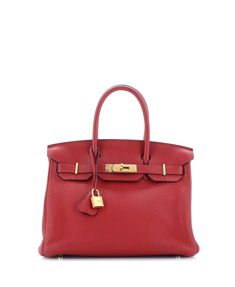 Pre-Owned Hermes Birkin 30 Handbag Red Clemence with Gold Hardware