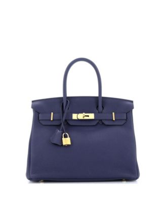 Pre-Owned Hermes Birkin 30 Handbag Blue Togo with Gold Hardware