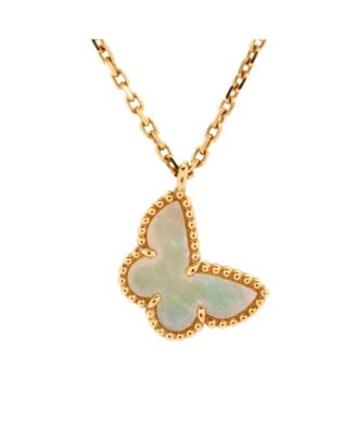 Pre-Owned Van Cleef & Arpels Sweet Alhambra Butterfly Pendant Necklace 18k Gold and Mother of Pearl