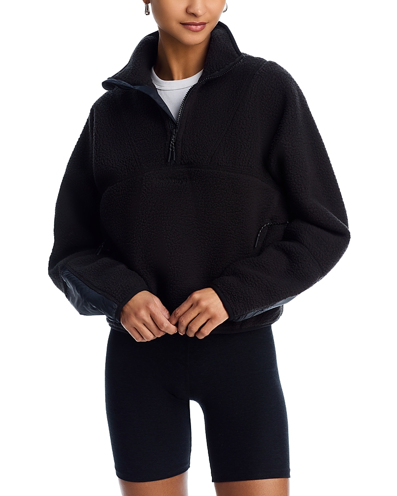 Halfdays Pieper Water Repellent Recycled Polyester Fleece Quarter Zip Top In Black