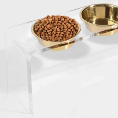 Tall Double Bowl Pet Feeder with Metal Bowls
