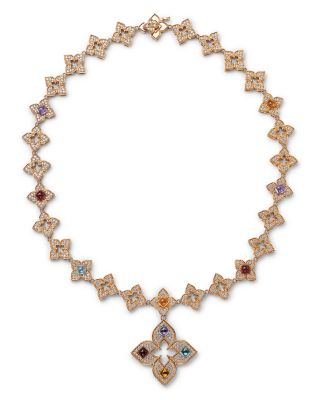 Roberto Coin - 18K Rose Gold Venetian Princess Carnival Multi Gemstone & Diamond Flower Pendant Statement Necklace, 17"