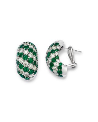 Emerald &amp; Diamond Small Hoop Earrings in 14K White Gold