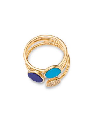 Lapis Lazuli, Turquoise & Diamond Multirow Ring in 14K Yellow Gold