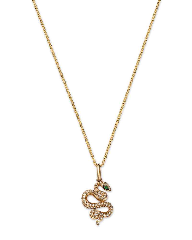 Bloomingdale's Fine Collection Tsavorite & Diamond Snake Pendant Necklace In 14k Yellow Gold, 18 In Gold