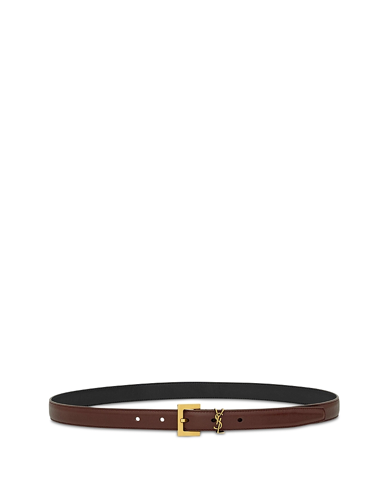 Saint Laurent Cassandre Thin Belt In Smooth Leather