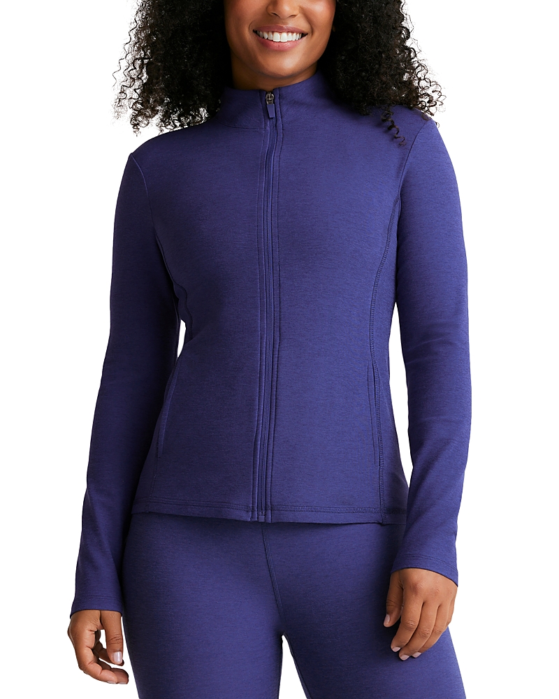 Beyond Yoga Spacedye On The Go Mock Neck Jacket In Eternal Blue Heather