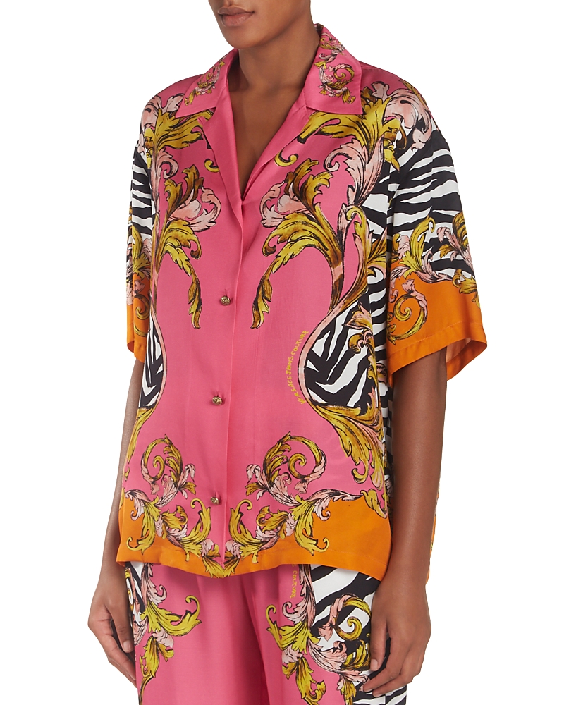 Shop Versace Jeans Couture Camicia Printed Shirt In Flamingo