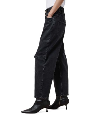 Daisy Mae High Rise Cropped Tapered Cargo Jeans in Washed Black