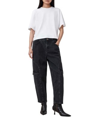 Daisy Mae High Rise Cropped Tapered Cargo Jeans in Washed Black