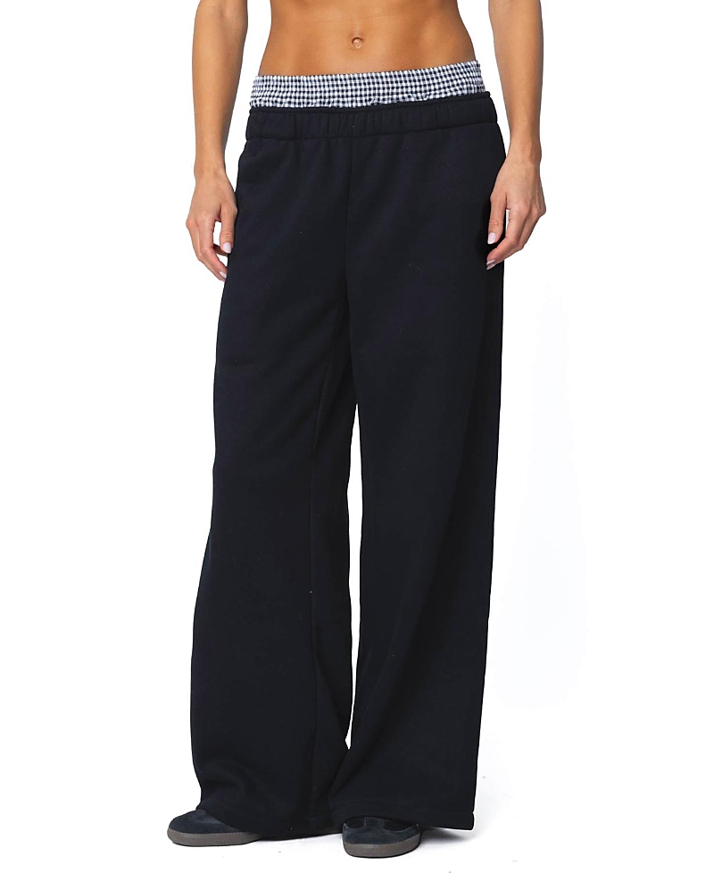 Edikted Gingham Boxer Detail Sweatpants In Black