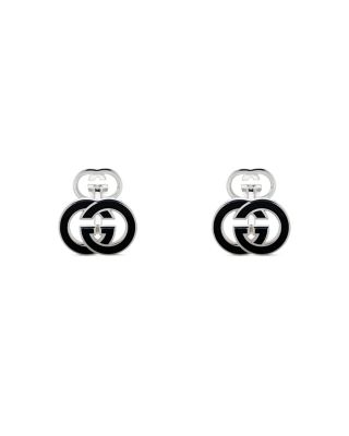Gucci - Men's Sterling Silver Interlocking G Black Enamel Cufflinks