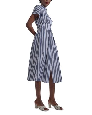 Stand Collar Button Front Midi Dress