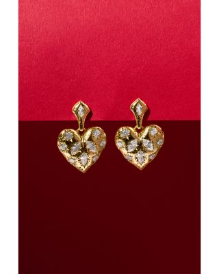 Holland 14K Gold Plated Mixed Cut Stone Heart Drop Earrings 