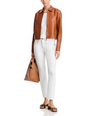 Zip Front Cropped Leather Jacket