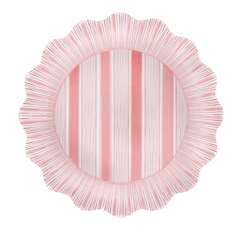 Juliska Cabana Stripe Melamine Dinner Plate, Set Of 4 In Coral