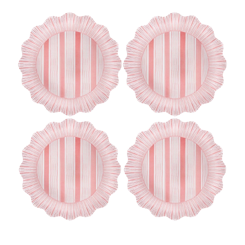Juliska Cabana Stripe Melamine Dinner Plates, Set Of 4 In Coral