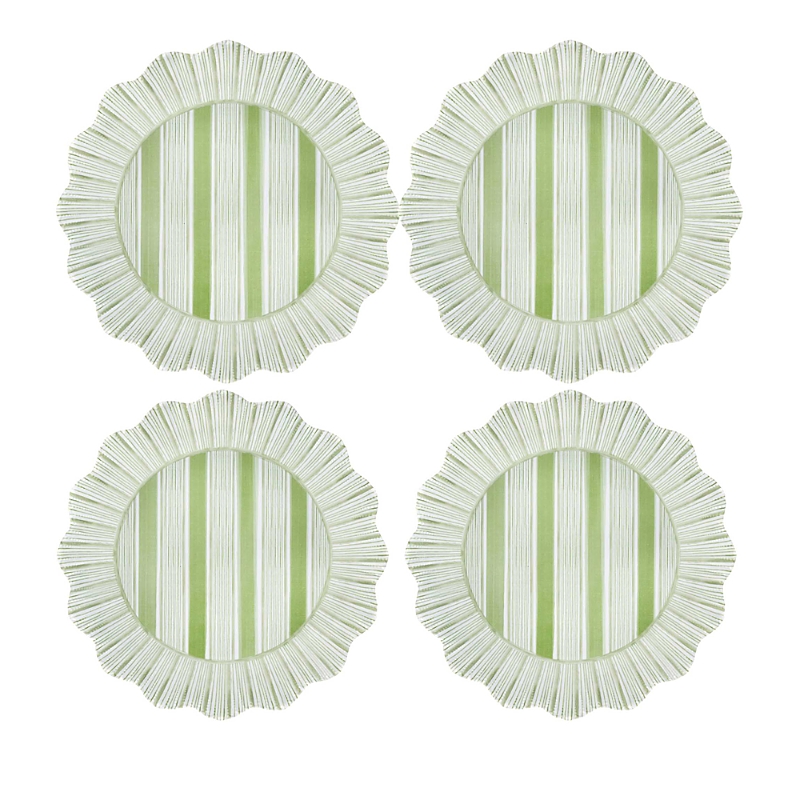 Juliska Cabana Stripe Melamine Dinner Plates, Set Of 4 In Seagrass Green
