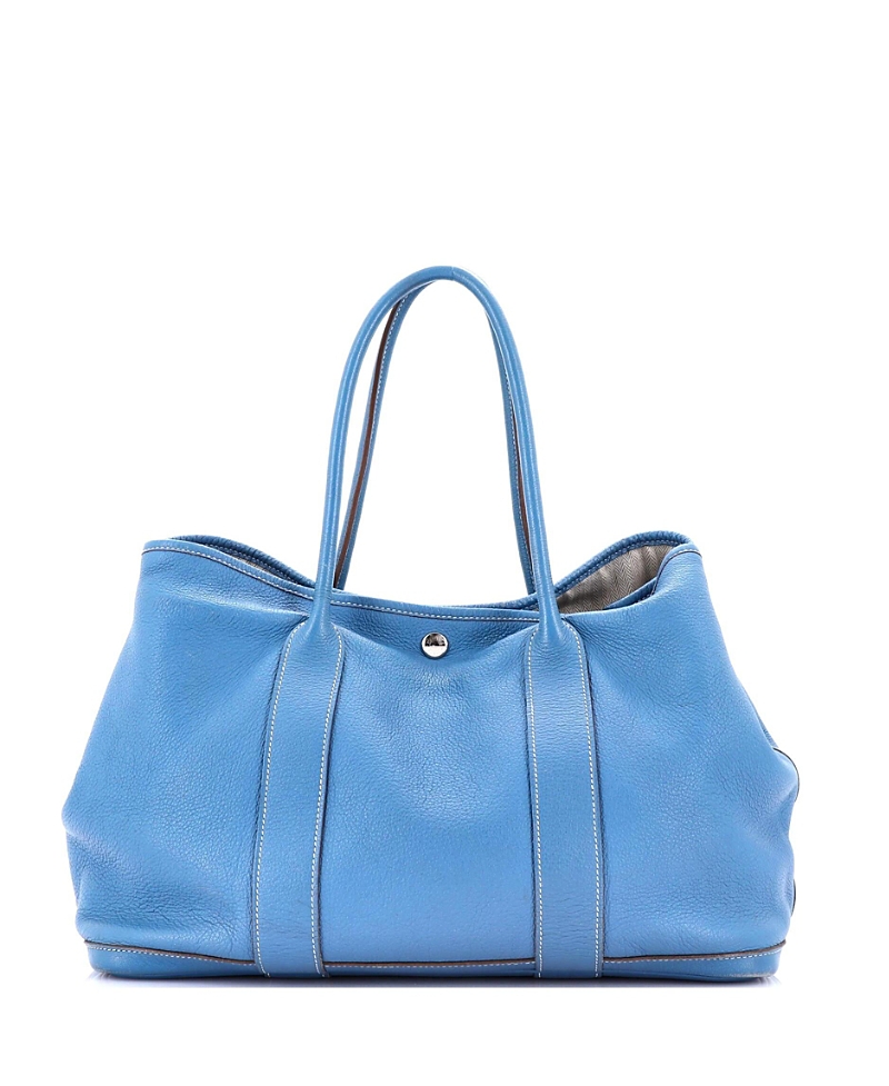 Shop Pre-owned Hermes Hermes 36 Garden Party Tote Leather In Blue