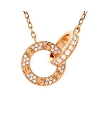 Pre-Owned Cartier Love Interlocking Pave Necklace 18K Rose Gold and Diamonds