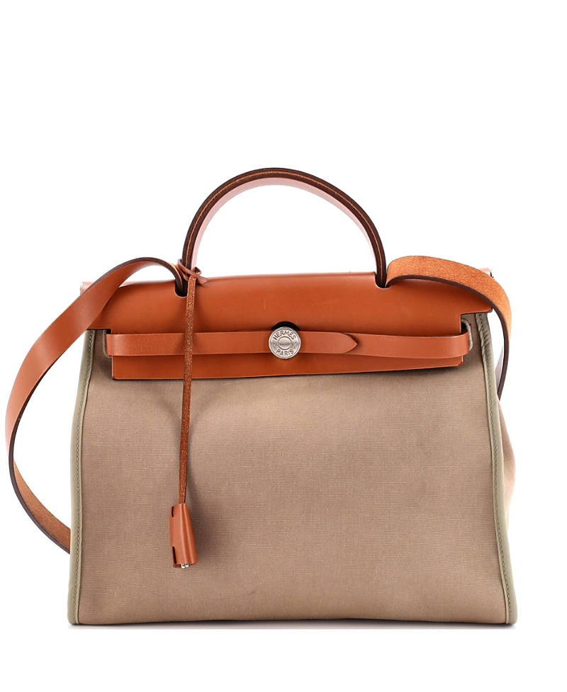 Pre-owned Pre-owned Hermes Hermes 31 Herbag Zip Leather And Toile In Green/ Brown