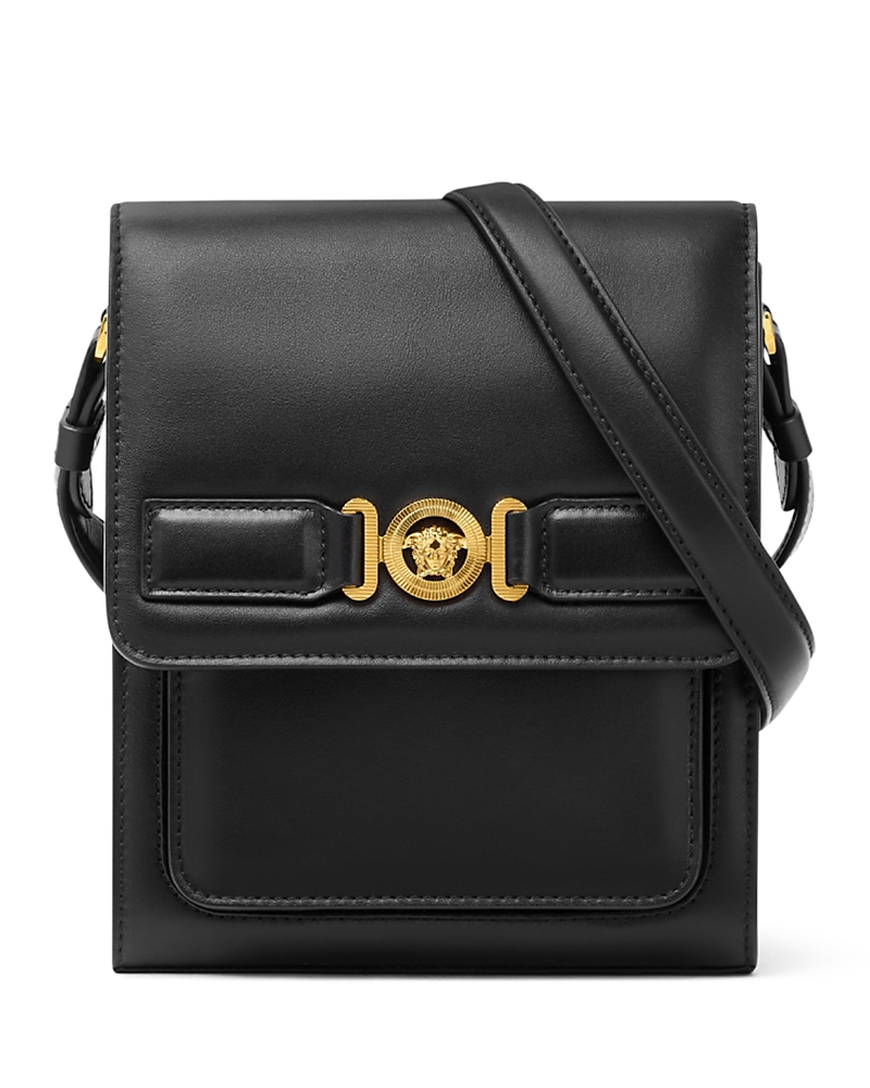 Versace Vertical Messenger Bag In Black/ Gold