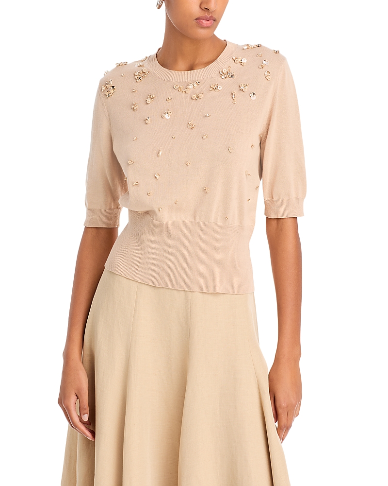 Fabiana Filippi Crewneck Sequin Degrade Sweater In Beige Over
