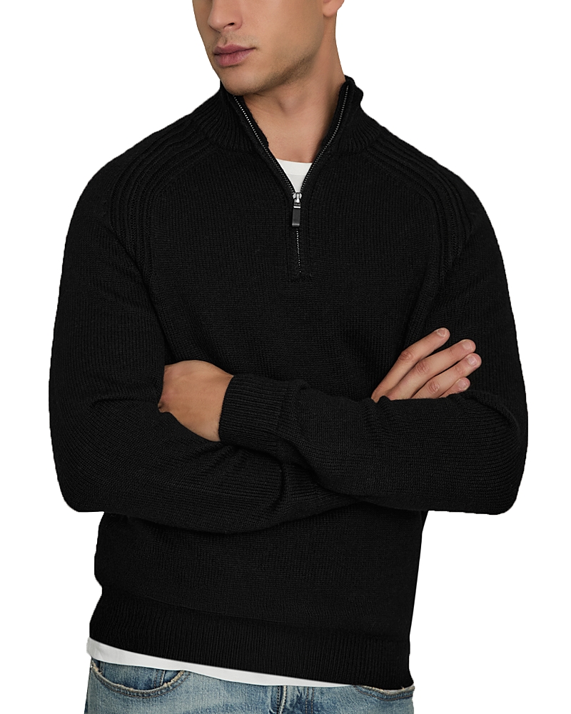 Reiss Blackhall Wool Funnel Neck Half Zip Pullover In All Black