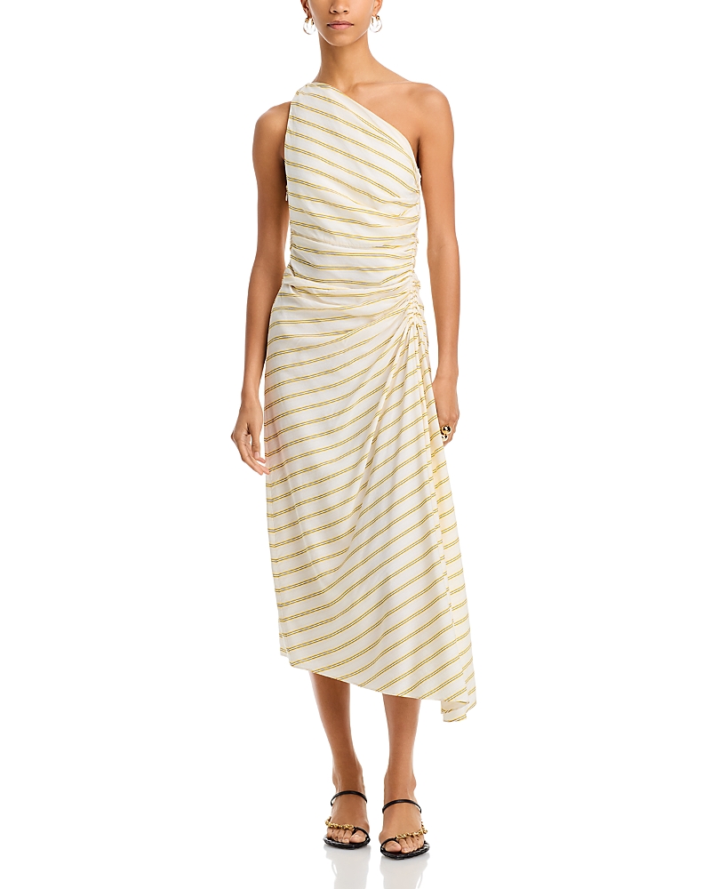 A.l.c Carolyn Striped One-shoulder Midi Dress In Canary Stripe