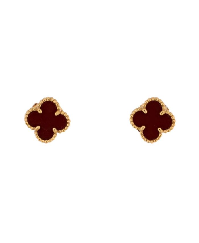 Sweet Alhambra Stud Earrings 18K Gold and Carnelian
