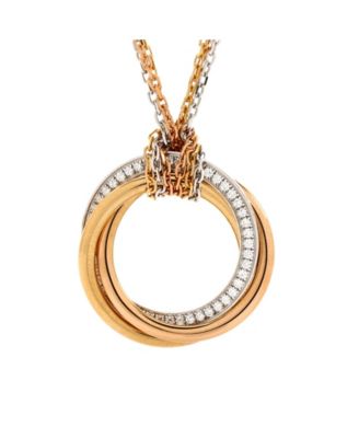 Pre-Owned Cartier Medium Trinity Pendant Necklace 18K Tricolor Gold with Pave Diamonds