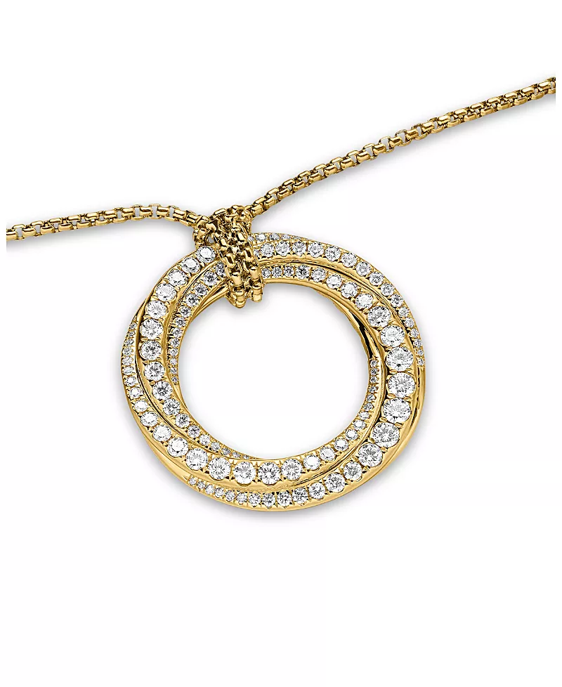 David Yurman Pave Crossover Pendant Necklace in 18K Yellow Gold with Diamonds, 30mm