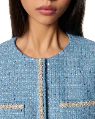 Short Sequin Embellished Tweed Jacket