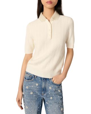 Maje - Jewelry Collar Knit Polo Sweater