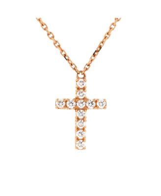 Pre-Owned Cartier - Cross Pendant Necklace 18K Rose Gold with Diamonds